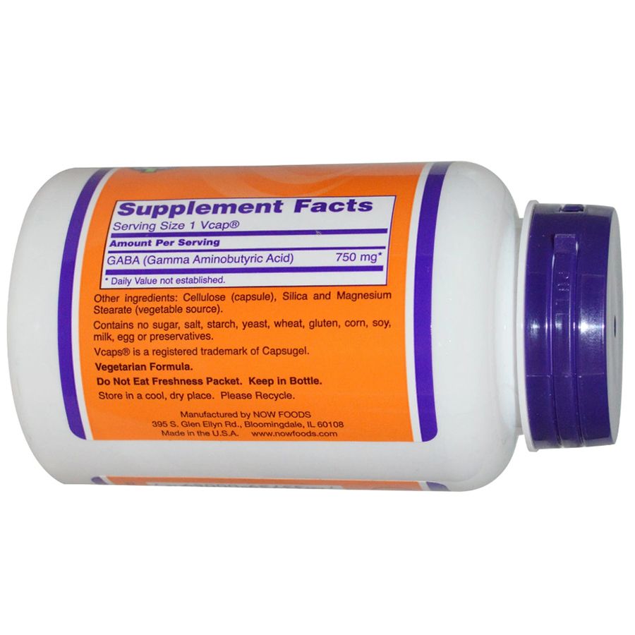 Gaba гамк аминомасляная кислота Now Foods, 750 мг, 100 капсул