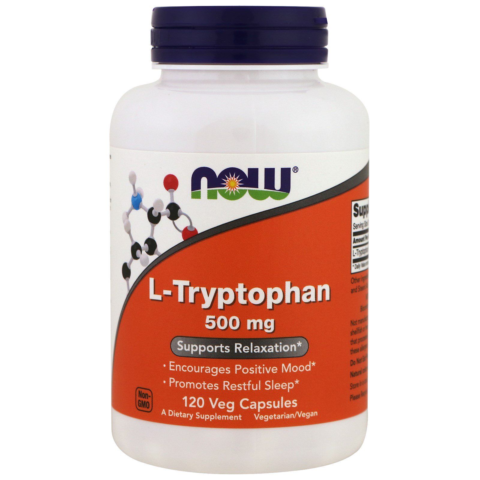 L- Rtyptophan L-Триптофан 5-гидрокситриптофан Now Foods 500 мг, 120 капсул