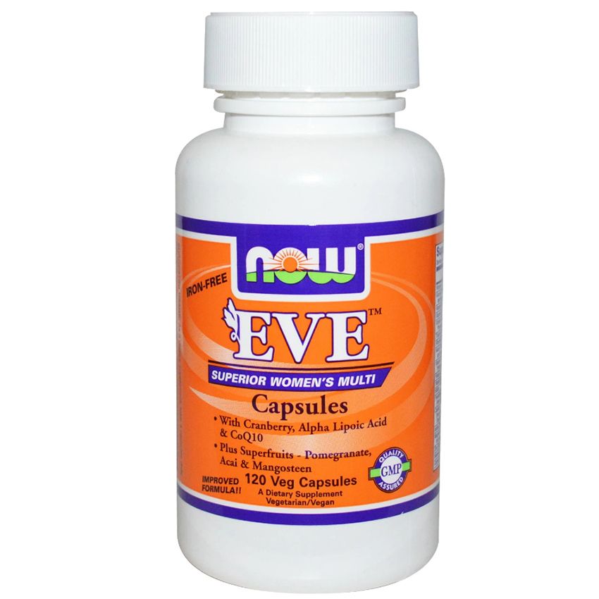 Eve мультивитамины для женщин без гмо и без железа Now Foods, 120 вегетарианских капсул