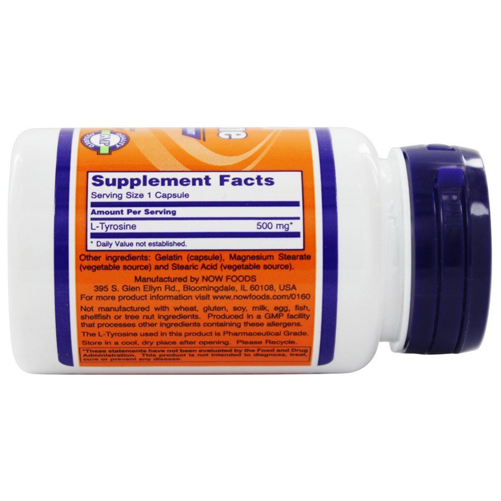 L-Tyrosine, L-Тирозин, Современный психостимулятор, Now Foods, 500 мг, 60 капсул