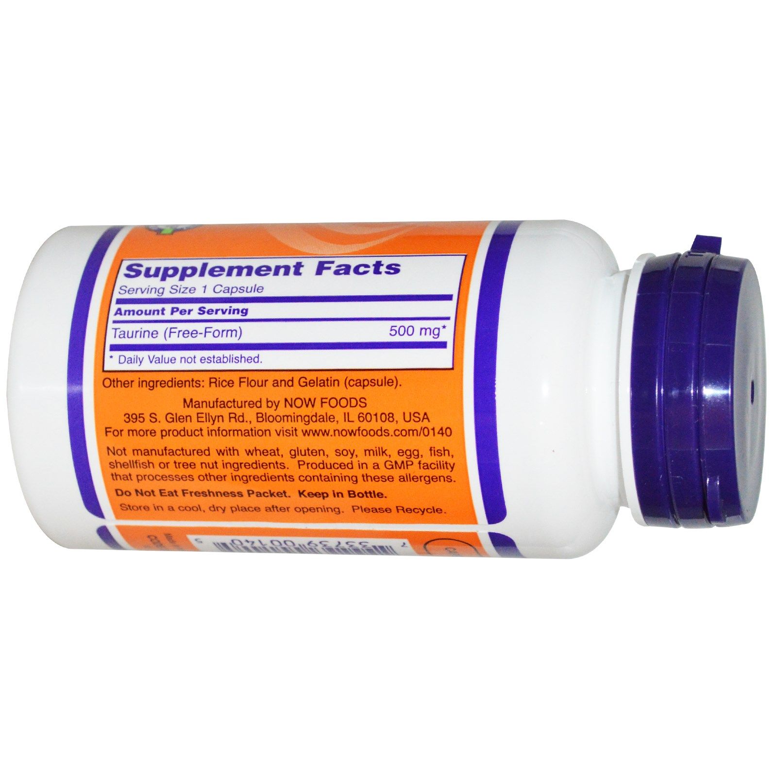 Taurine, Таурин, Нарушения нервной системы и мозга, Now Foods, 500 мг, 100 капсул
