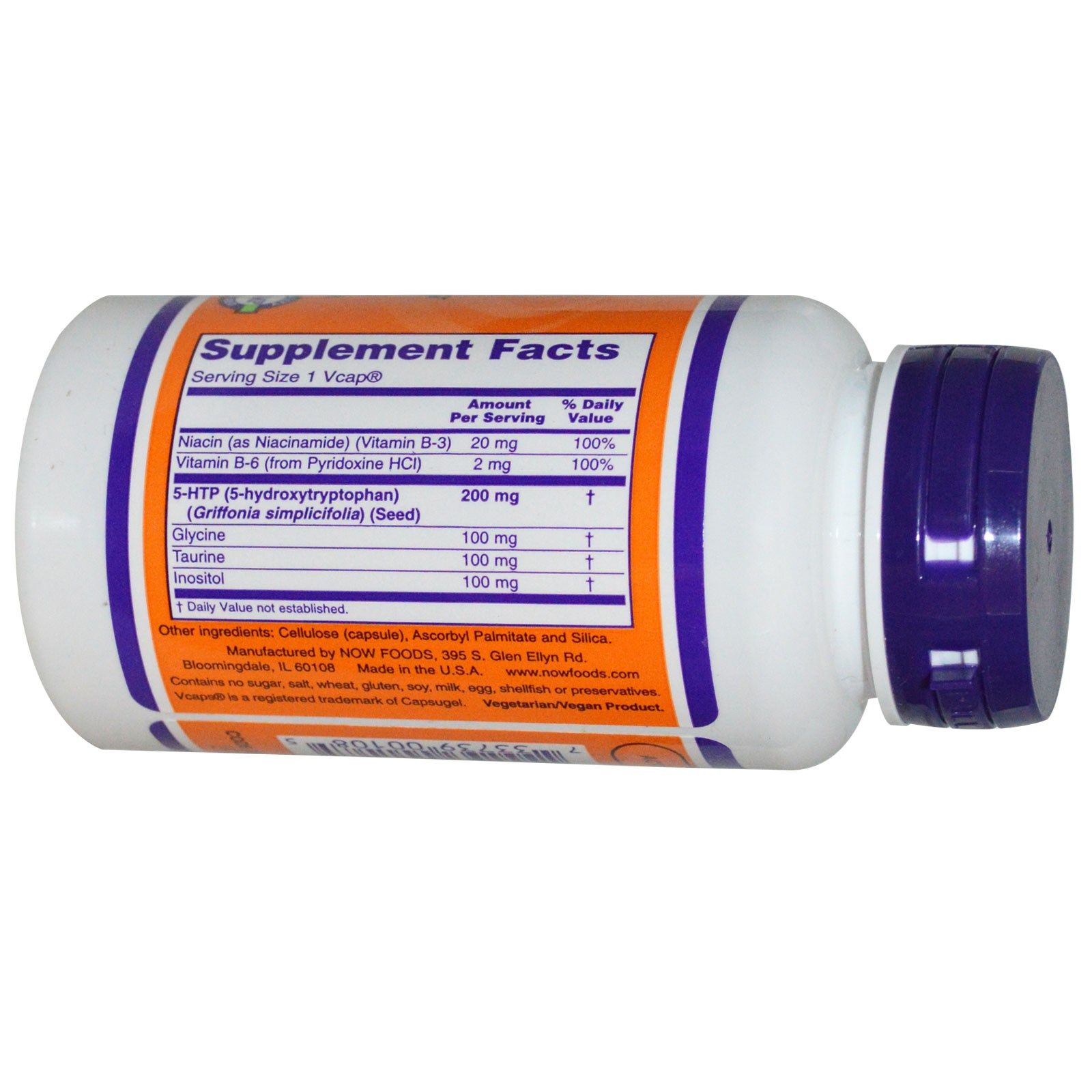 5-HTP + Глицин Таурин Инозитол Now Foods 200 мг, 60 капсул