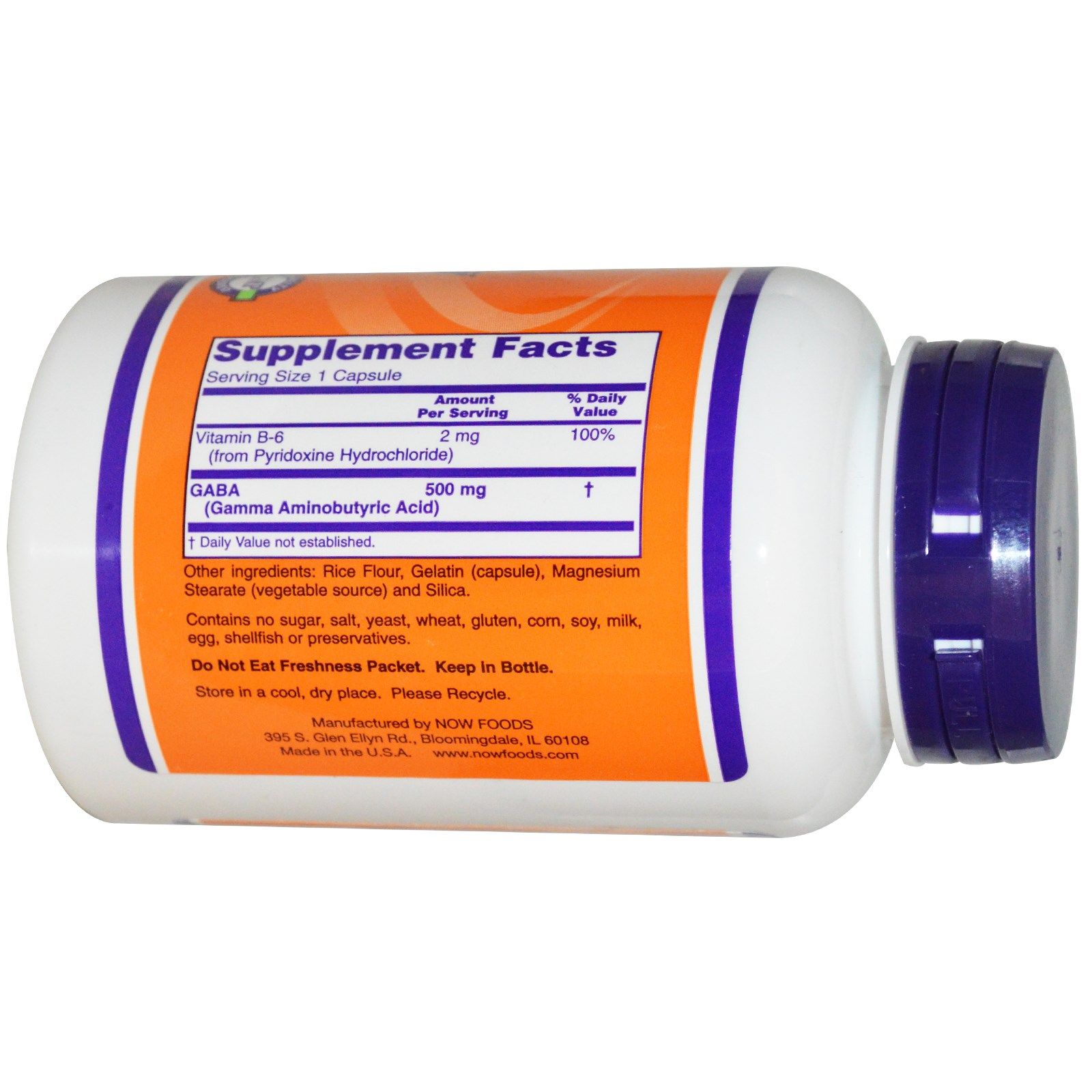 GABA, ГАМК, Аминомасляная кислота, Now Foods, 500 мг, 100 капсул