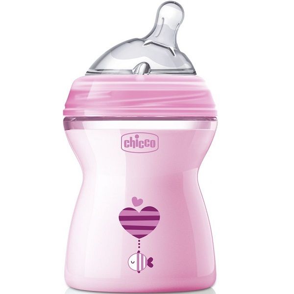 Бутылочка для кормления с силиконовой соской Chicco Natural Feeling от 2 месяцев розовая, 250 мл