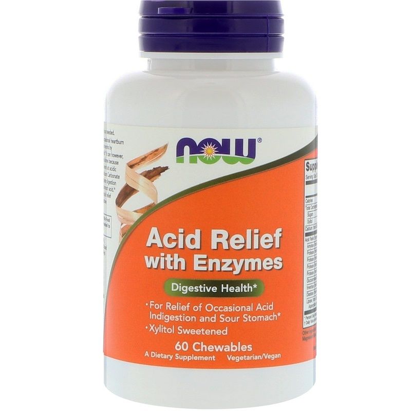 Добавка для снижения кислотности с ферментами Асид Релиф Acid Relief with Enzymes Now Foods, 60 шт