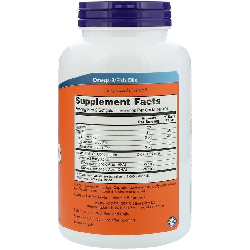Омега-3 Omega-3 для очищения сосудов Now Foods 1000 мг, 20 шт
