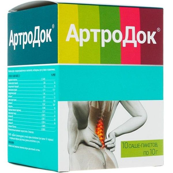 Дополнительный источник витаминов, макро- и микроэлементов, глюкозамина и хондроитина сульфата Артродок 10 г, 10 шт