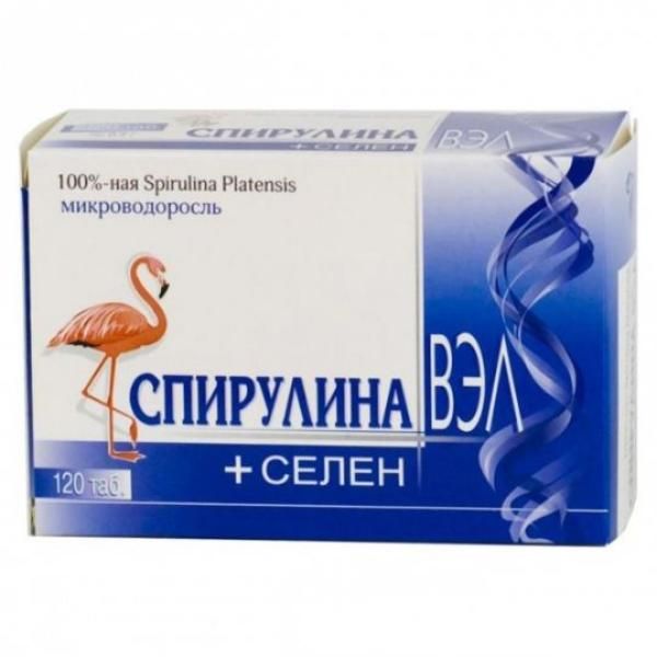 Спирулина Вэл 100%-ная Spirulina Platensis микроводоросль + селен, 120 таблеток